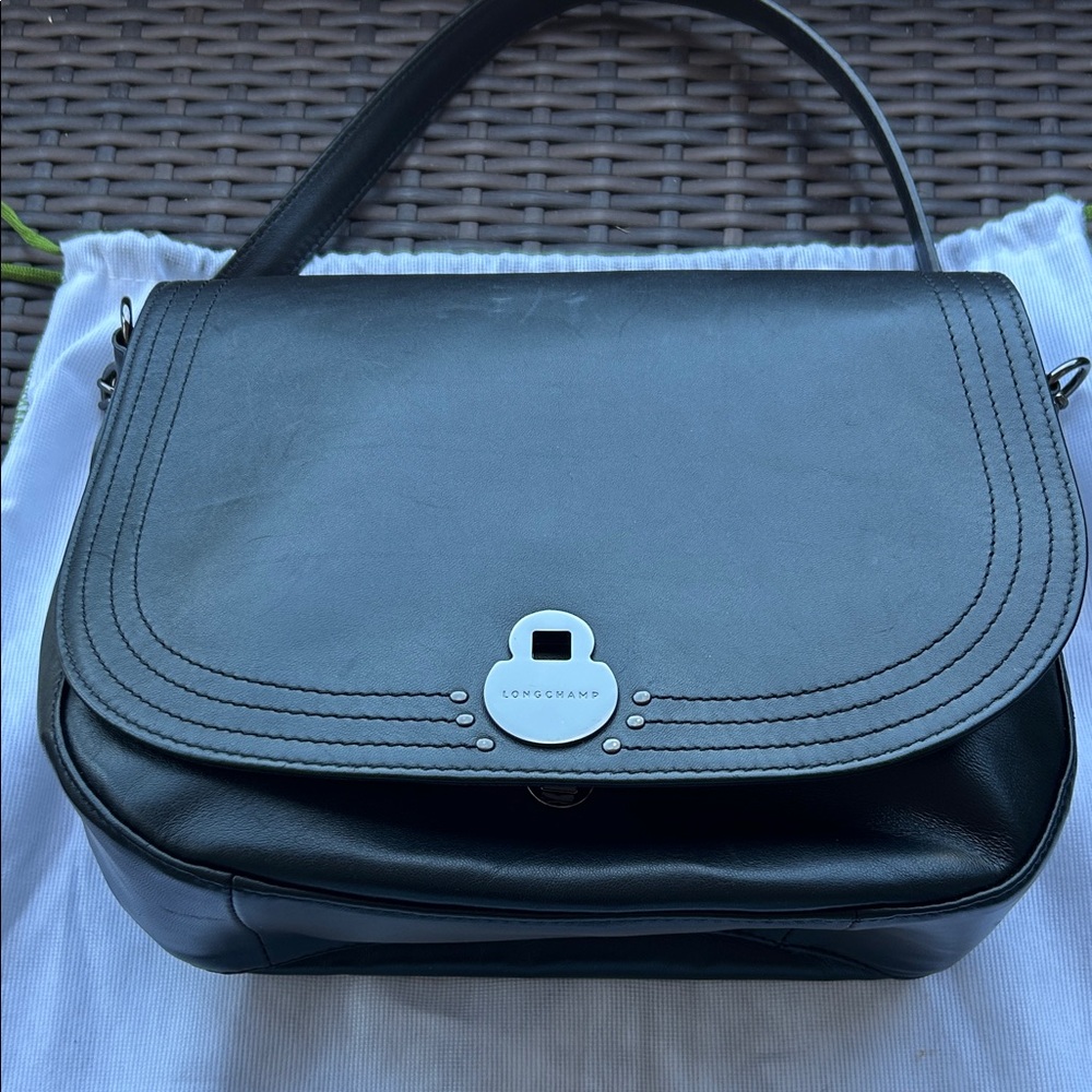 Longchamp Black Leather Shoulder Bag